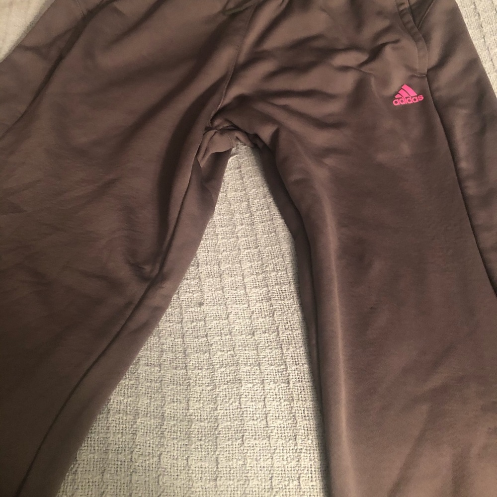 Adidas grey and pink running pants size medium